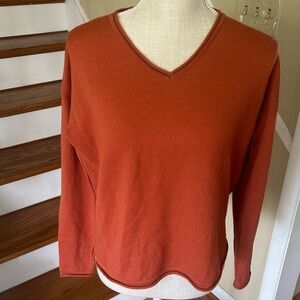 Garnet Hill Women's Merino Wool Pullover Sweater, Burnt Orange, XS